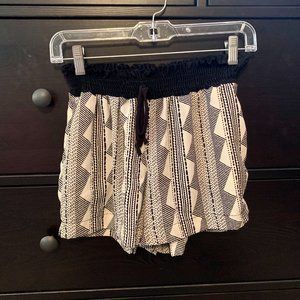 Black and White Aztec Pattern Silk Shorts